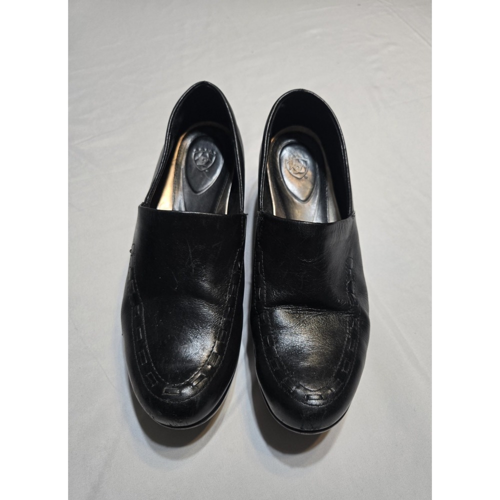 Ariat Black Leather Slip On Clogs Womens‎ 8.5B Wedge Cushioned ATS Logo Medical